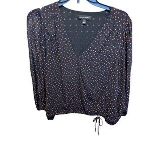 Banana Republic women top black/navy blue hearts See Through Sleeves Size Medium